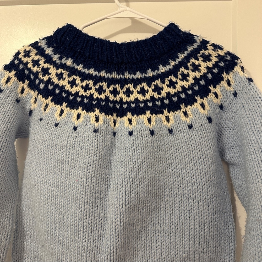 Vintage Hand Knit Blue Fair Isle Sweater Approx Size XS/ S - see measurements - Picture 8 of 9